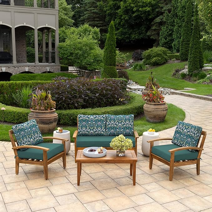 Arden Outdoor Loveseat Cushion Set, 48 x 24, Water Repellent, Fade Resistant, Cushion Set for Couch, Bench, and Swing, Sapphire Aurora Blue Damask