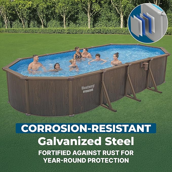 Bestway Hydrium 24' x 12' x 52" Above Ground Pool, Oval Steel Side Wall Frame Outdoor Swimming Pool Set with Sand Filter Pump, Ladder & Accessories