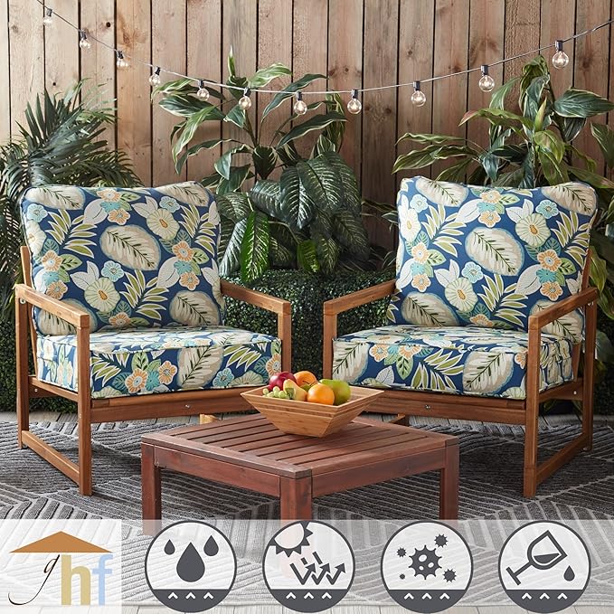 Greendale Home Fashions Outdoor Reversible 2-Piece Deep Seat Cushion Set, Magnolia Floral