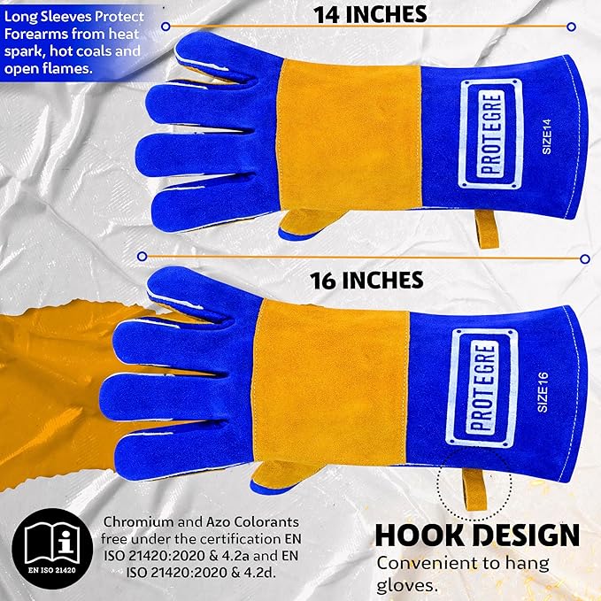 Welding Gloves 16” – 932°F Heat Resistant Leather Gloves with Kevlar – Heavy Duty BBQ & Cooking Gloves for Grill, Oven, Stove, Fireplace, Welding, Forge, MIG, TIG & High Heat Protection