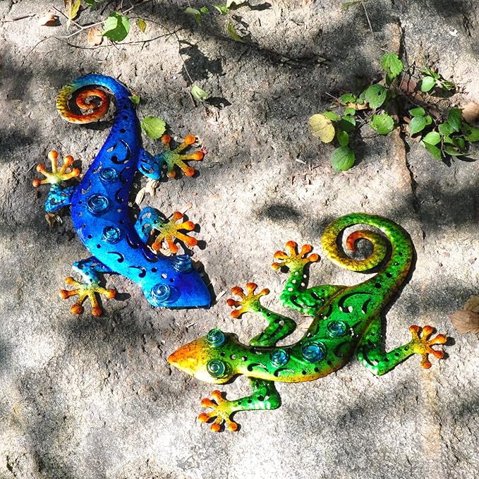 Metal Gecko Wall Decor Lizard Wall Sculpture Garden Art Hanging Indoor Outdoor Suitable for Patio Porch Fence Living Room Patio Decor.