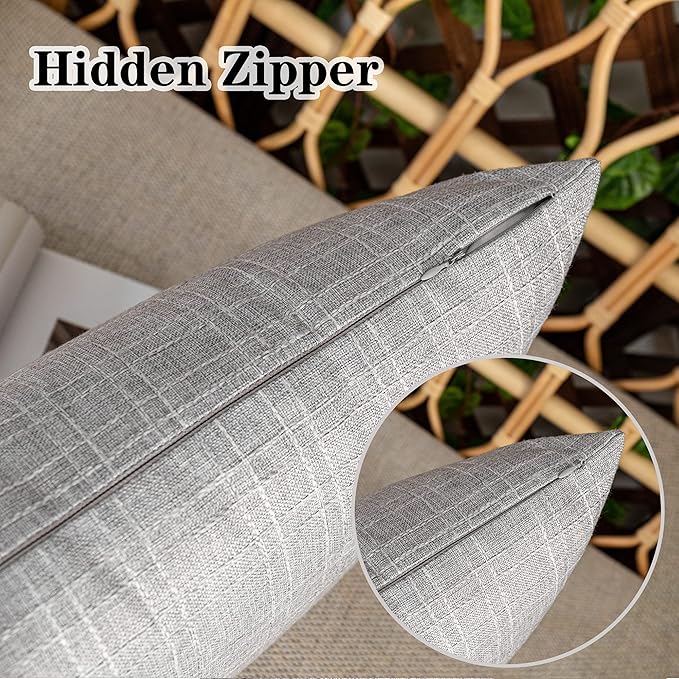 Kevin Textile Pack of 2 Outdoor Waterproof Throw Pillow Covers Decorative Farmhouse Checkered Square Solid Cushion Cases for Patio Garden Porch Sofa Grey 18x18 inch