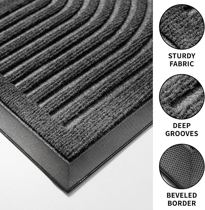 RORA Heavy Duty Outdoor Front Door Mat, Non Slip Doormat Outdoor Entrance, Natural Rubber Floor mat for Entryway, Patio, Garage, Porch, 29.5"x17", Grey
