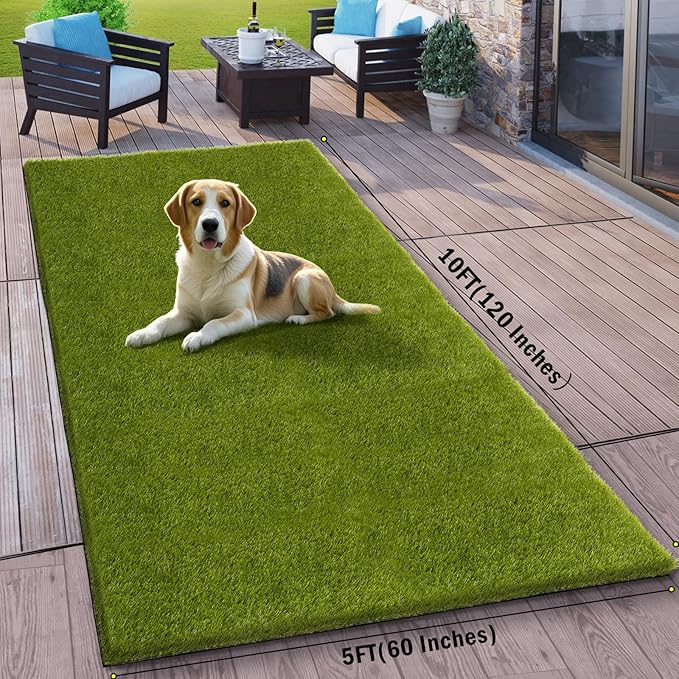Artificial Grass Outdoor, 5x10 Ft Realistic Artificial Turf Grass Rug, Large Fake Grass for Dogs Indoor Outdoor Garden Lawn Landscape Patios Decoration