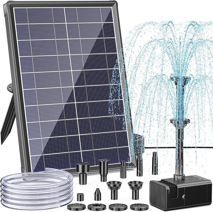 Antfraer Solar Fountain for Bird Bath, 8W Solar Water Fountain Pump with Dry-Run Protection & Double-Layer Nozzles, Solar Powered Fountain with 5Ft Tubing for Small Pond, Bird Bath, Water Feature-A108