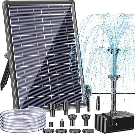 Antfraer Solar Fountain for Bird Bath, 8W Solar Water Fountain Pump with Dry-Run Protection & Double-Layer Nozzles, Solar Powered Fountain with 5Ft Tubing for Small Pond, Bird Bath, Water Feature-A108