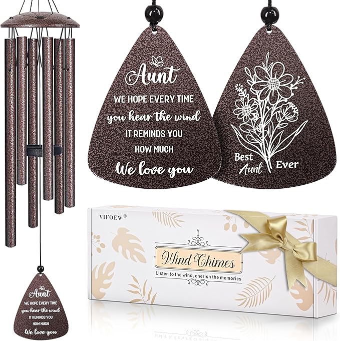 Aunt Gifts, 32" Bronze Wind Chimes, Birthday Gifts for Auntie from Niece Nephew, Auntie Gift Ideas, Best Aunt Ever Gift for Women Birthday Christmas Mother's Day, Home Decor
