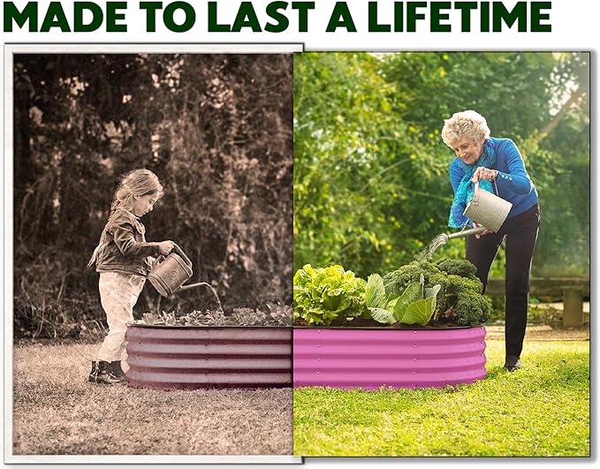 Plant & Plot Galvanized Raised Garden Beds Outdoor // 4×2×1 ft Planter Raised Beds for Gardening, Vegetables, Flowers (Pink) // Large Metal Garden Box