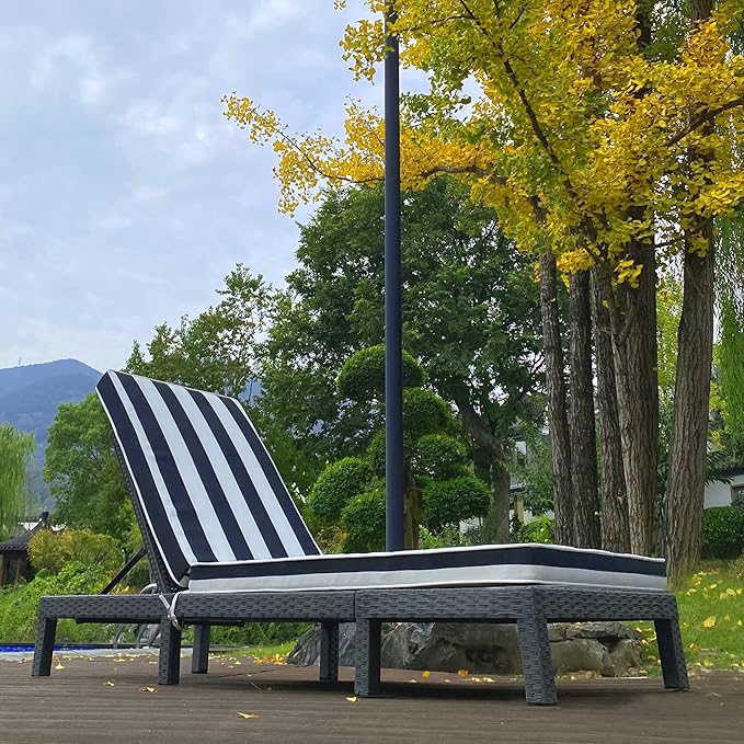 Only choice 2 Pcs Set Outdoor Lounge Chair Cushions Patio Chaise Lounge Replacement Cushions Furniture Seat Cushions(Black+White Stripes-2 pcs)