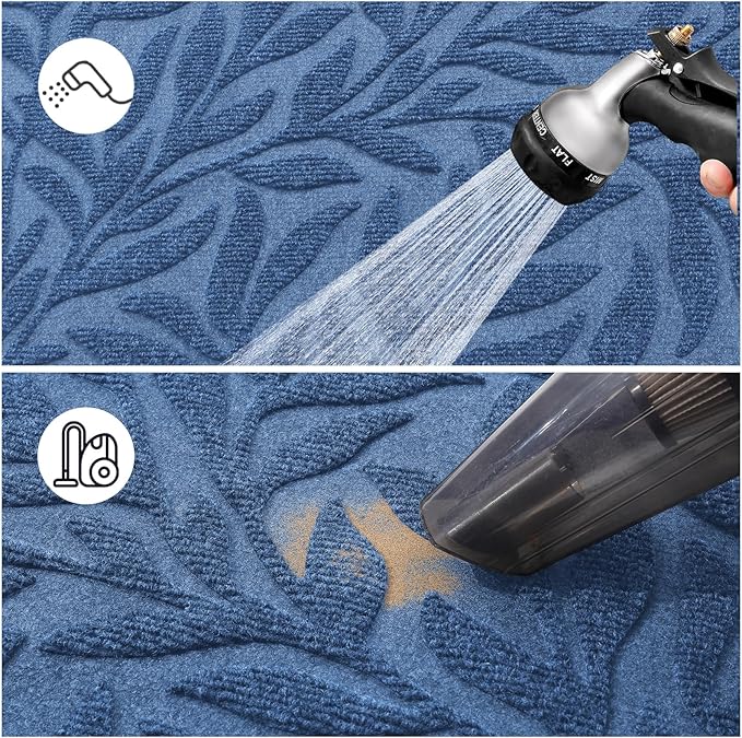 Smiry Front Door Mat Indoor Outdoor Entrance, Heavy Duty Natural Rubber, Trap Dirt and Moisture, Non-Slip Doormats, Low Profile, Easy Clean Patio Porch Entryway Mat, 29.5x17, Blue