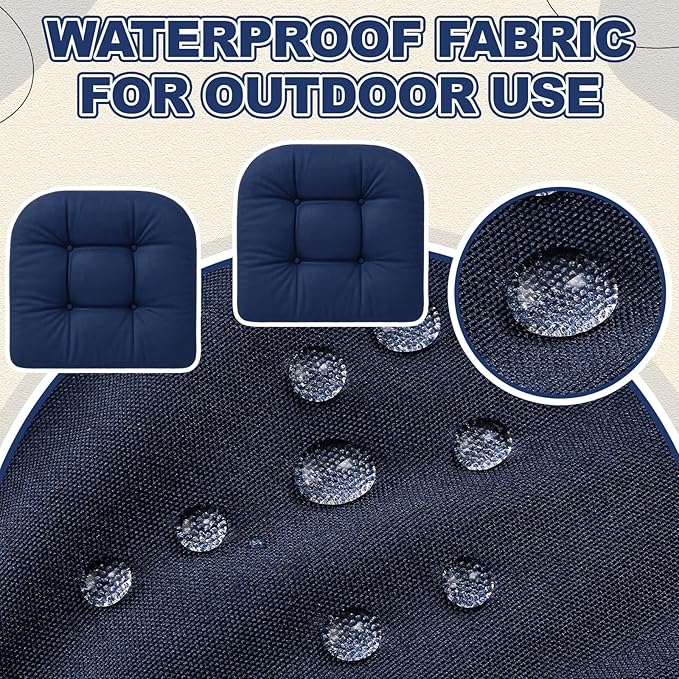 Barydat 3 Pack Wicker Furniture Cushions Waterproof Outdoor/Indoor Tufted Wicker Chair Cushions 1 Loveseat and 2 U-Shape Rattan Chairs for Patio Furniture, Rattan Love Seat, Bench(Navy Blue)