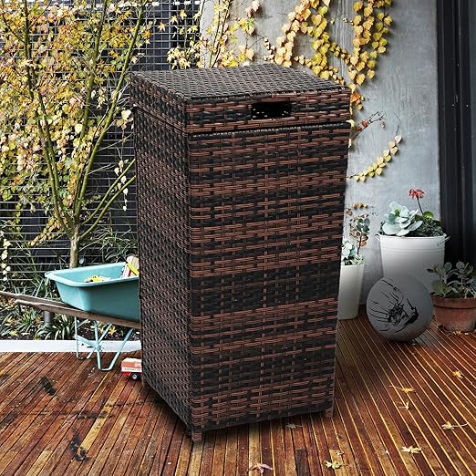 VINGLI 27 Gallon Outdoor Trash Can, Outdoor Dustbin with Convenient Lid for Patio, Garden, Yard, Outdoor Kitchen (Browan with Gradient)
