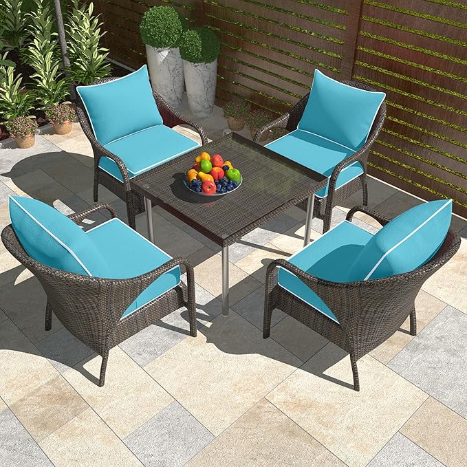 Outdoor Deep Seat Cushion Set, Fade Resistant Patio Chair Cushions, 24x24x6 Inch Patio Sofa Furniture Pad with Removable Cushion Covers (Lake Blue+White Side, 24''Lx24''Wx6''H-2pcs Set)