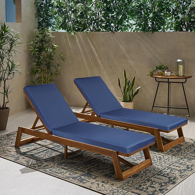 Outdoor Chaise Lounge Chair Cushions 2 Pack, Thick Waterproof Patio Pool Lounge Cushions, Fade Resistant (Navy Blue)