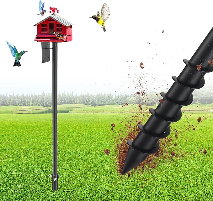Bird House Pole, 102" Adjustable Bird Feeder Pole with Stand Stake, Heavy Duty 1.2 Inch Diameter Metal Bird Mounting Pole for Yard Garden Outdoors Park, Bluebird, Hummingbird, Black