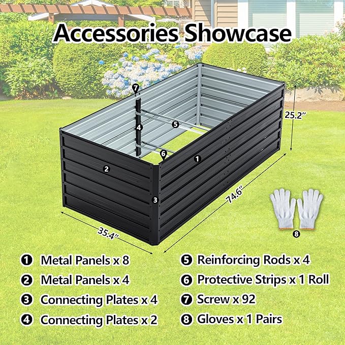 Galvanized Raised Garden Bed 6x3x2ft Outdoor Planter Box Galvanized Steel Garden Bed Kit for Vegetables, Flowers, Herbs and Succulents Black
