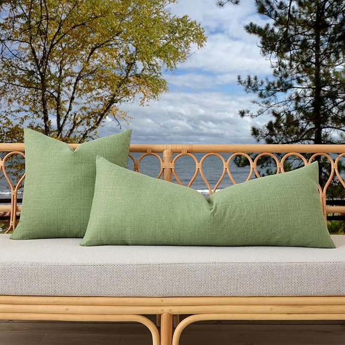 Kevin Textile Outdoor Waterproof Long Lumbar Pillow Cover 14x36 Inch Pack of 1 Checkered Decorative Rectangle Cushion Throw Pillowcases Shell for Patio Tent Garden Couch Bed Sofa Sage Green