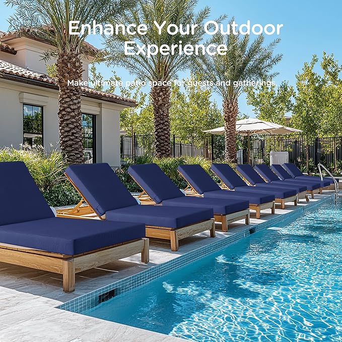 Codi Chaise Lounge Cushions Outdoor, Pool Lounges Chair Cushion Set, Waterproof for Patio Furniture, 72 x 22.5 x 3.5 Inch 2PK Navy