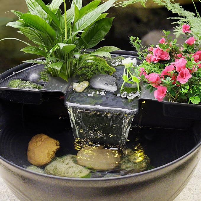 Biling Indoor & Outdoor Mini Pond Waterfall, Small Fish Pond Kit with Waterfall Fountain, Have Fun DIY for Meditation, Relaxation, Black