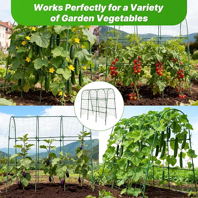 Cucumber Trellis for Raised Garden Bed,U-Shape Plant Support Metel Trellis for Climbing Plants Arch Trellis with Netting for Outdoor Cucumbers, Tomatoes, Vine Climbing Plant(47.2''X32''x47.2''(LxWxH))