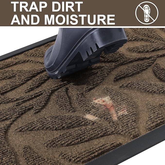 Smiry Front Door Mat Indoor Outdoor Entrance, Heavy Duty Natural Rubber, Trap Dirt and Moisture, Non-Slip Doormats, Low Profile, Easy Clean Patio Porch Entryway Mat, 29.5x17,Mix Brown