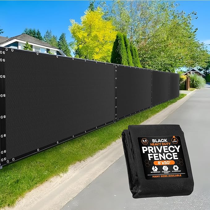 Xpose Safety Privacy Fence Screen 8’ x 50’ – Heavy Duty Black Mesh with 90% Visibility Block, UV Protection – Includes Cable Ties – for Garden, Yard, Nursery, Kennel, Dog Run, Greenhouse