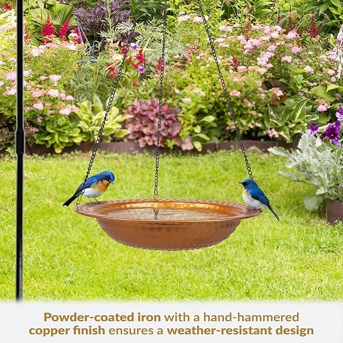 Sunnydaze Copper Bird Bath for Outdoors - Hanging Bird Bath for Outside - 12" Diameter