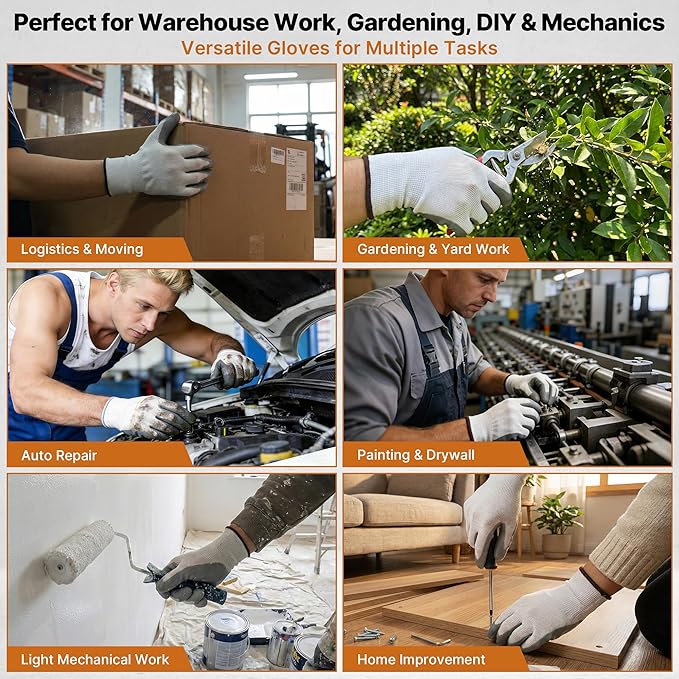 Discount Parts Direct Nitrile Coated Work Gloves for Men & Women – 3 Pairs, Lightweight Breathable 13-Gauge Nylon with Non-Slip Grip for Warehouse, Automotive, Gardening, Moving & DIY Tasks