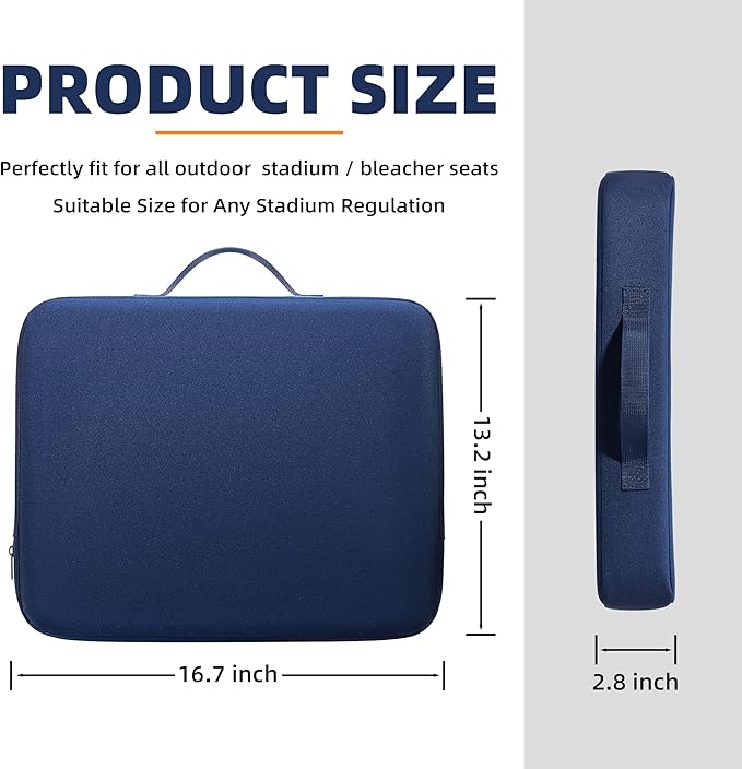 2-Pack Stadium Seat Cushions for Bleachers – Waterproof 2.8" Extra Thick Bleacher Seat Cushion, Portable Bleacher Cushions for Adults, Lightweight Bleacher Pads, Suitable for Outdoor Use (Dark Blue)