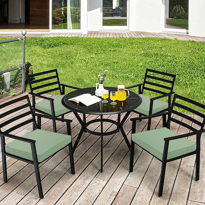 4 Pack Outdoor Chair Cushions 19 x 19 Inch Waterproof Patio Chair Cushions with Tie 5 Year Color Fastness Thick Outdoor Seat Cushion for Garden Lawn Patio Furniture Sage Green