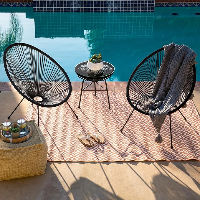 Best Choice Products 3-Piece Outdoor Acapulco All-Weather Patio Conversation Bistro Set w/Plastic Rope, Glass Top Table and 2 Chairs - Black