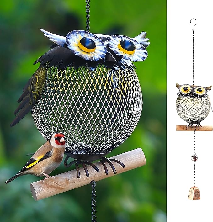 Solar Bird Feeder,Squirrel-Proof Bird Feeders for Outside,Cute Animal Shaped Birdfeeders,Owl Decoration Gifts(Owl Shaped)