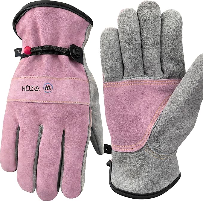 Leather Work Gloves for Men or Women. Small Glove for Gardening, Tig/Mig Welding, Construction, Chainsaw, Farm, Ranch, etc. Cowhide, Cotton Lined, Utility, Firm Grip, Durable. Pink-Grey S