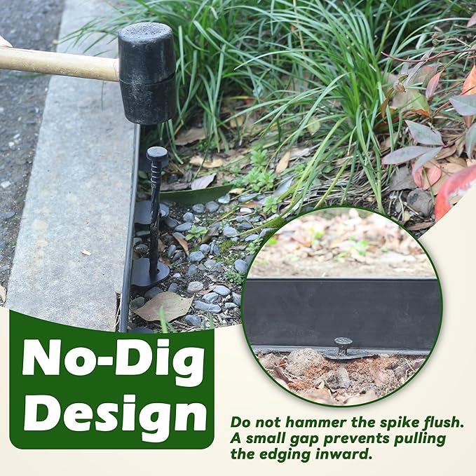 Gardzen Landscape Edging Kit, 40-Foot Long, 3-Inch Tall, No Dig Garden Edging Border for Flower Beds, Tree Rings, Pathways, Includes 40 Spikes