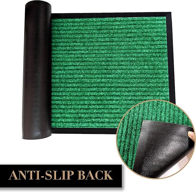 LuxUrux Heavy-Duty Rubber Door Mat - Indoor/Outdoor Use, Easy to Clean, Waterproof, Low-Profile Entry Mat - Ideal for Entry, Patio, Garage - Striped Green Design (23''x 35'')