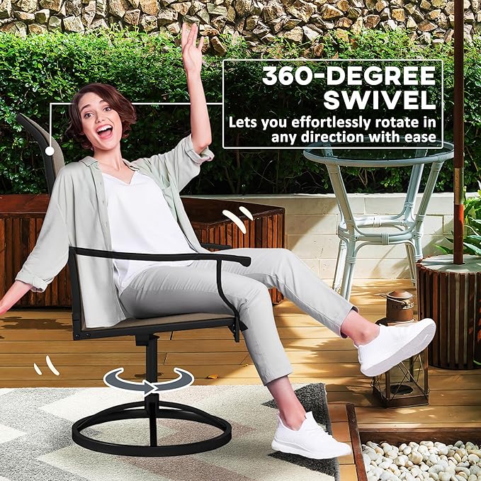 Outsunny Outdoor Patio Swivel Chairs Set of 2, High Back Patio Dining Chairs with All-Weather Mesh Fabric and Metal Frame for Backyard, Lawn, Porch or Garden, Brown
