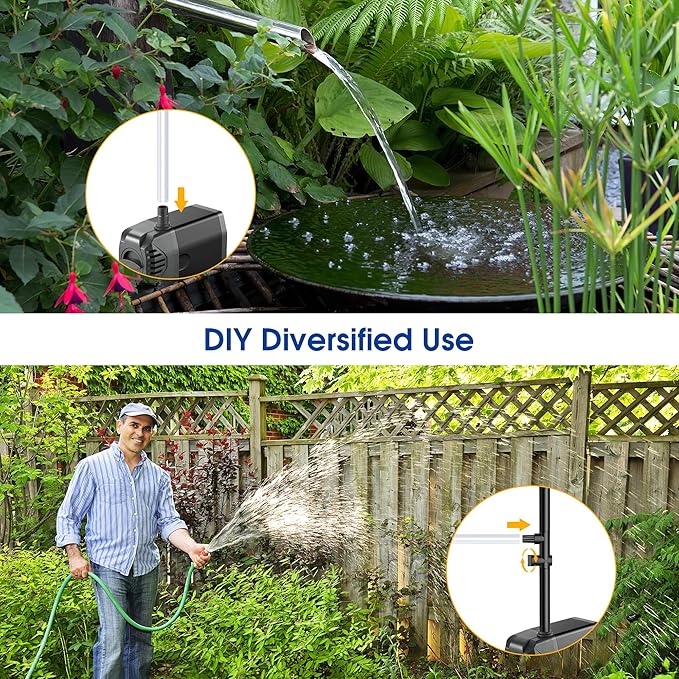 Biling 20W Solar Fountain Pump, 320GPH Submersible Solar Pond Pump with Filtration and Dry Run Protection, 7.5ft Lift, PVC Tubing and Nozzles for DIY Pond Fountain, Waterfall, Outdoor Water Features