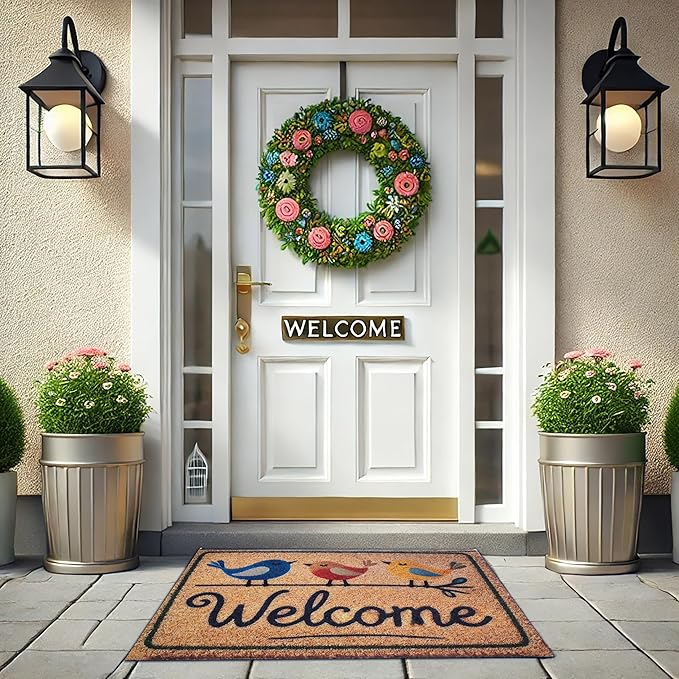 Outdoor Rug Door Mat,Welcome Mat Outdoor,Non-Slip Door Mat Outside Entrance,Nice Front Door Mat,Stylish Welcome Mat, Entryway Rug,19”x31” (10.WelcomeBird)