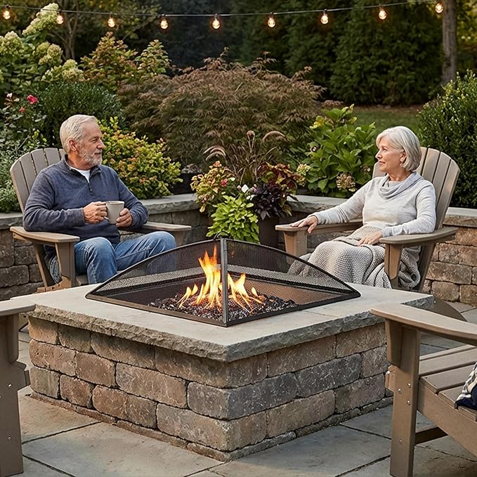 Sunnydaze Square Fire Pit Spark Screen - Outdoor Fire Pit Screen with Handle - Heavy-Duty Steel Metal Mesh - 31" Square