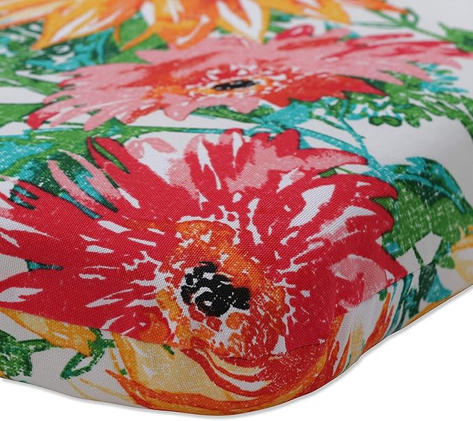Pillow Perfect Bright Floral Indoor/Outdoor 1 Piece Split Back Chair Cushion Set With Ties, 1 Count, 40.5" x 21", Yellow/Green Sunflowers