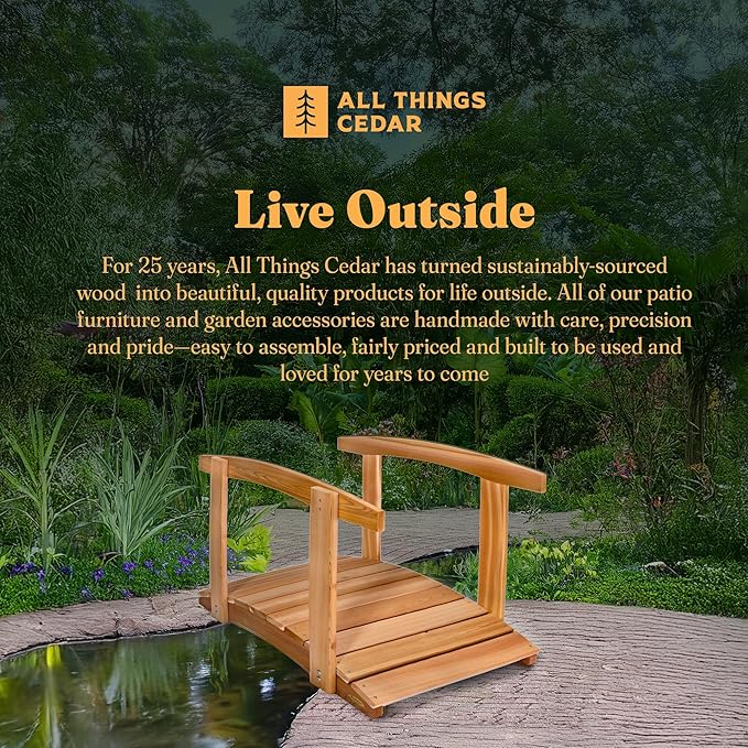 All Things Cedar Wooden Bridge, Outdoor Garden Walkway with Side Rails, 3', Natural