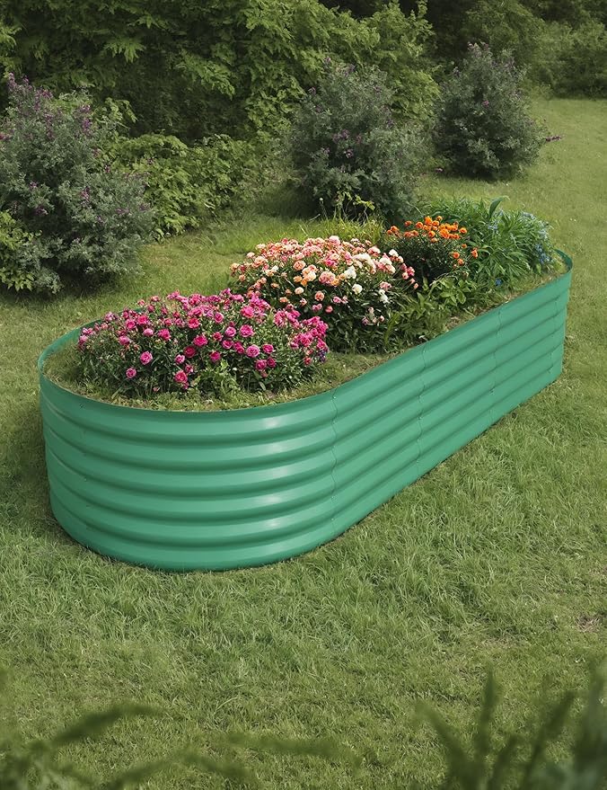IDEAHOUSE 2-Pack Raised Garden Bed - Heavy-Duty Galvanized Steel Outdoor Planter Box for Vegetables, Flowers & Herbs - Rust-Resistant, Easy-Assembly Garden Box, Beige/Green