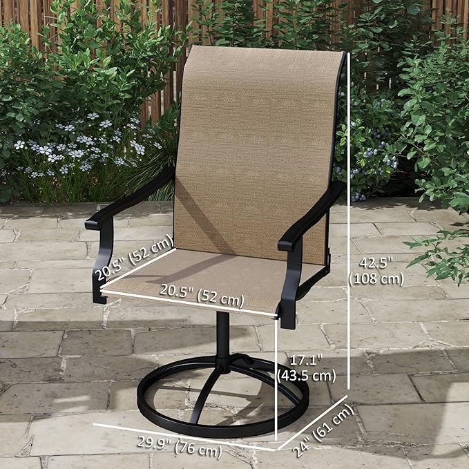 Outsunny Outdoor Patio Swivel Chairs Set of 2, High Back Patio Dining Chairs with All-Weather Mesh Fabric and Metal Frame for Backyard, Lawn, Porch or Garden, Brown