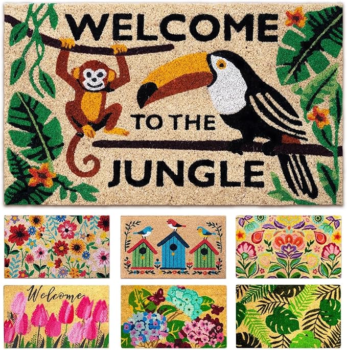 Coir Door mats Outdoor - Welcome to The Jungle - Welcome mats for Front Door - Coir Doormat Outdoor Entrance - 16''x27.5''