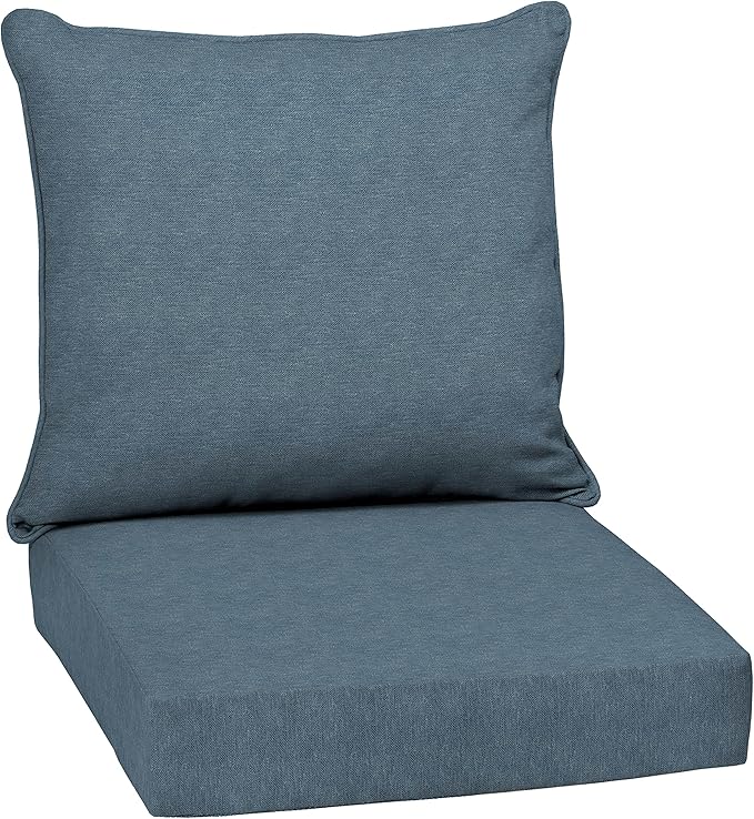 Arden Performance Outdoor Deep Seat Set, 24 x 24, Water Repellent, Fade Resistant, Deep Seat Bottom and Back Cushion Denim Alair