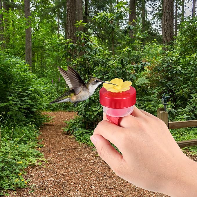 Zopeal 4 Pieces Hummingbird Wrist Feeder for Outdoor Hummingbird Hand Feeder Feeding Perch Feed with Adjustable Strap Flower Held Mini Hand Feeding Tools (Ring and Wrist Style)