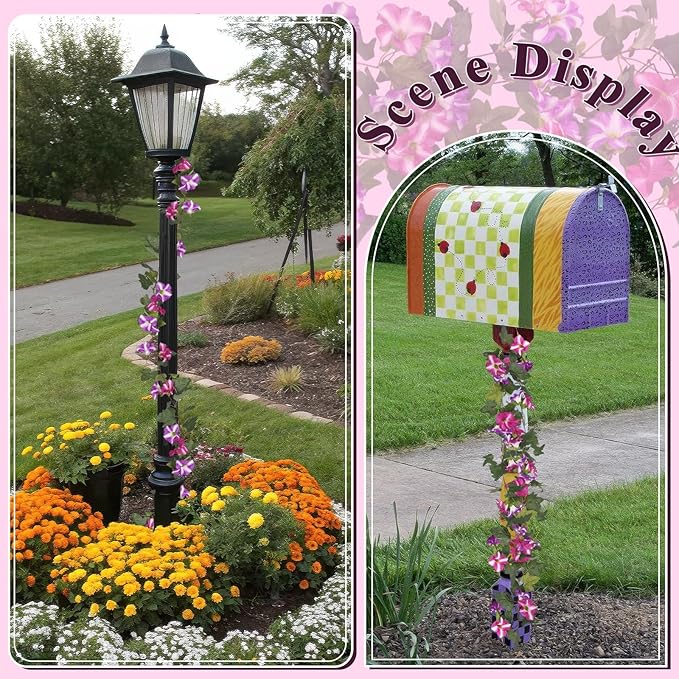 CISDUEO 2 Pcs Artificial Vines for Outdoors Silk Morning Glory Garland 11.5 Ft Hanging Flowers Plants Fake Petunias Vines for Indoor Home Decor Wall Fence Mantle Stairway Mailbox Rose Red and Fuchsia