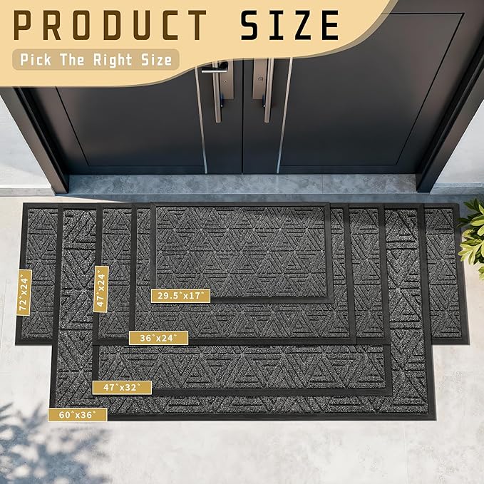 Yimobra Large Door Mat 36x24, All-Weather Waterproof Non-Slip Welcome Matt Outdoor, Heavy Duty Non Slip Doormat for Entryway for Patio and Garage Indoor, Easy Clean, Mix Grey