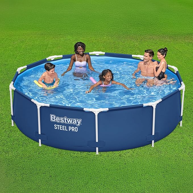 Bestway Steel Pro 10 Foot x 30 Inch Round Framed Above Ground Outdoor Backyard Swimming Pool Set with 330 GPH Filter Pump, Blue