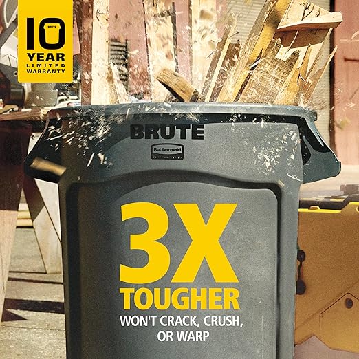 Rubbermaid Commercial Products BRUTE Heavy-Duty Round Trash/Garbage Can with Venting Channels 44 Gallon Black Waste Container for Landscapers/Construction/Restaurants/Offices/Warehouses/Home